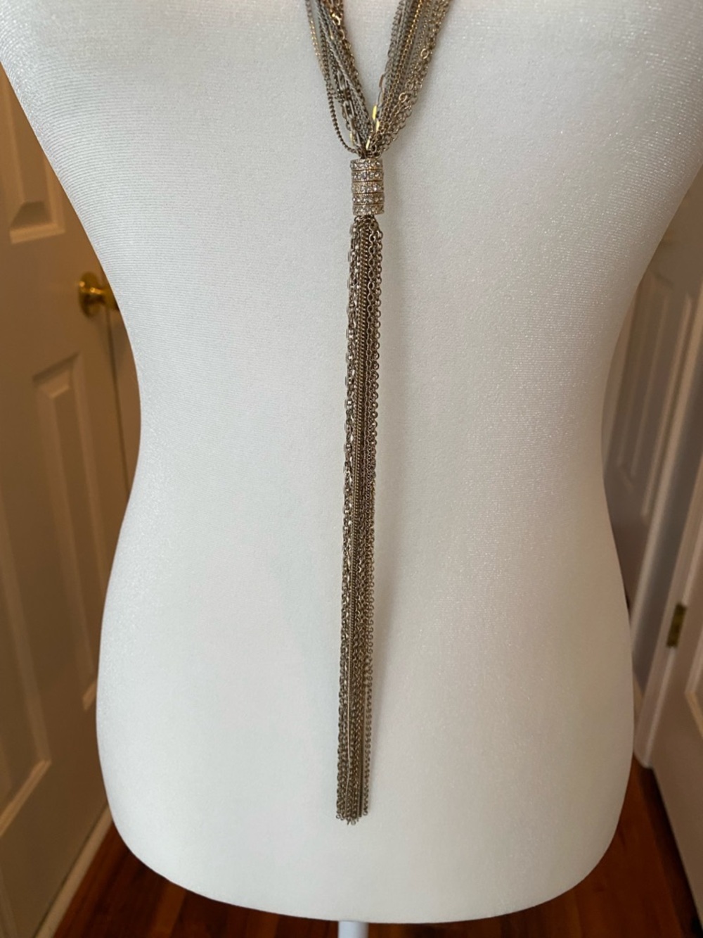 White House Black Market Taupe Multi-Strand Knot Tassel Lariat Necklace - Picture 3 of 7
